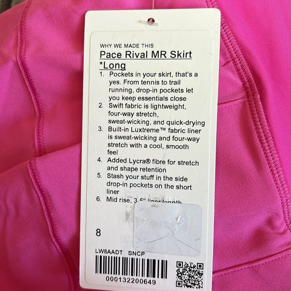 LULULEMON PACE RIVAL SKIRT *LONG IN SONIC PINK (SNCP) SZ 4, 8 NWT - Picture 12 of 15